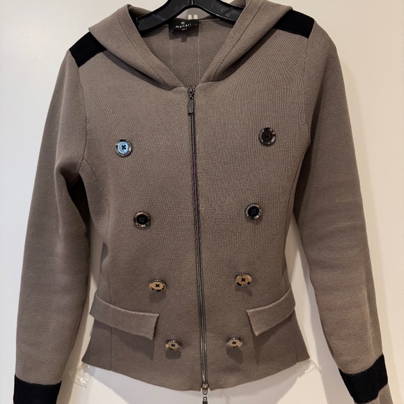 Monari Sweaters - EUROPEAN-DESIGNED TAUPE-GRAY & BLACK HOODIE/CARDIGAN—Size 4